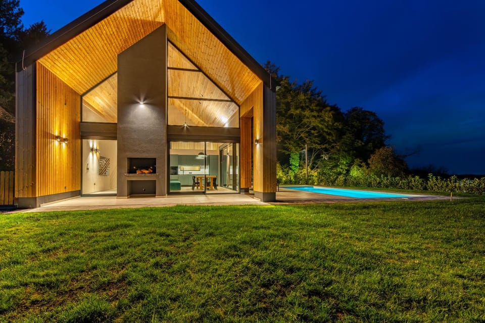 Property building, Night, Natural landscape, Swimming pool