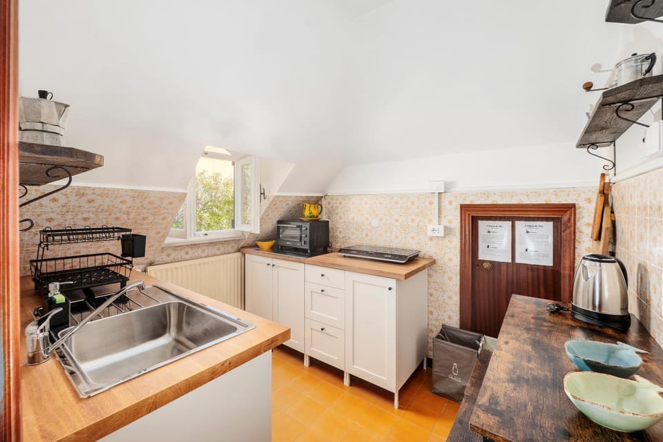 Kitchen or kitchenette, stove