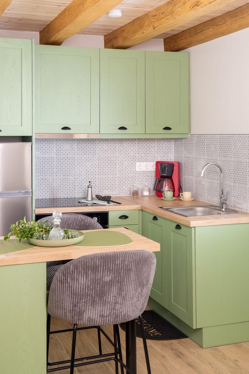 Kitchen or kitchenette, stove