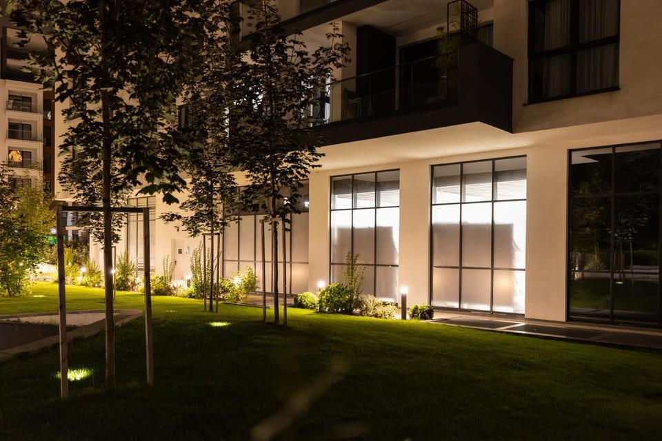 Property building, Night, Garden, Garden view