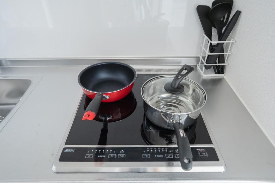 Kitchen or kitchenette, stove
