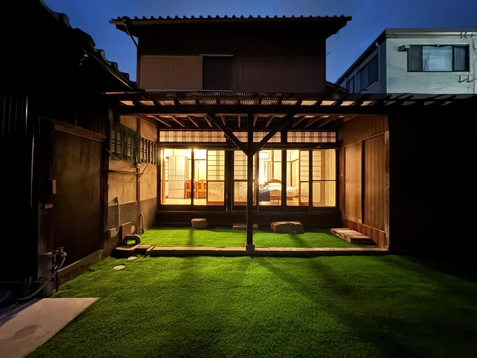 Property building, Patio, Night, Garden, Garden view