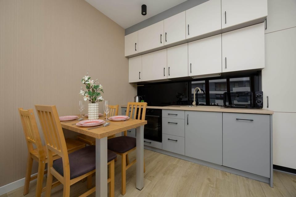 Kitchen or kitchenette, dishwasher, oven, stove