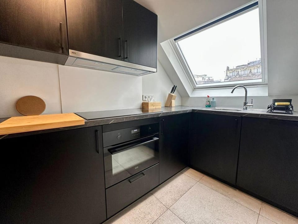 Kitchen or kitchenette, stove