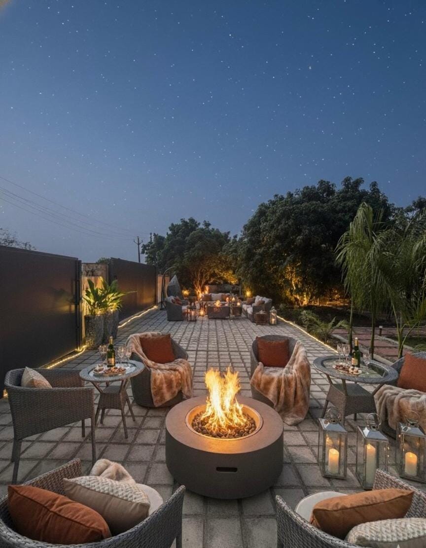 Night, BBQ facilities, Seating area
