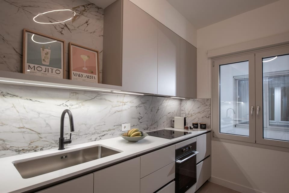 Kitchen or kitchenette, stove