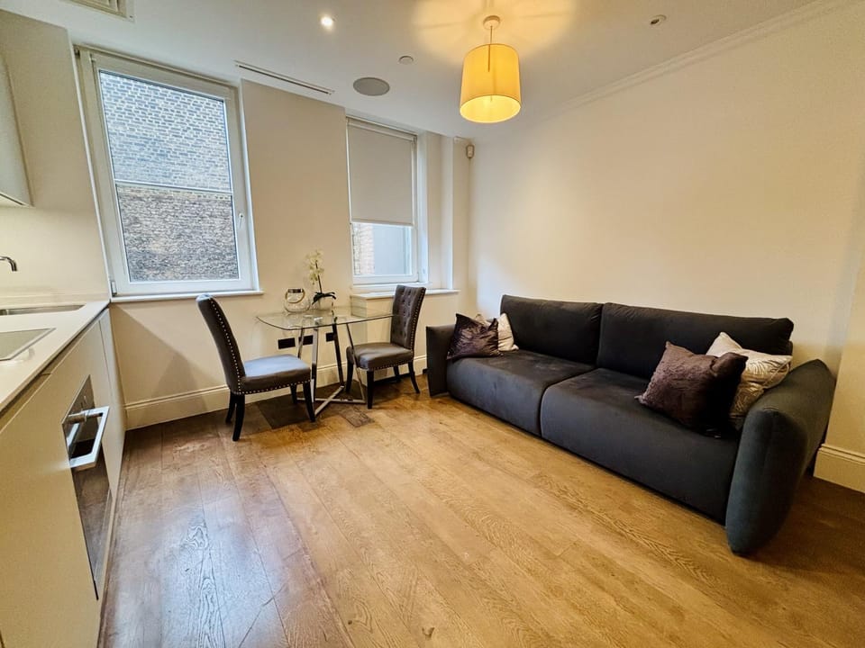 Kitchen or kitchenette, Living room, Seating area, Dining area
