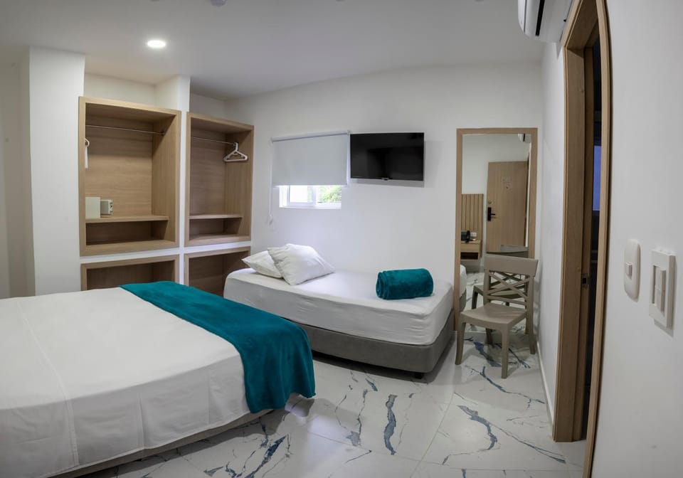 Bed, Photo of the whole room, Bedroom, towels, wardrobe, air conditioner
