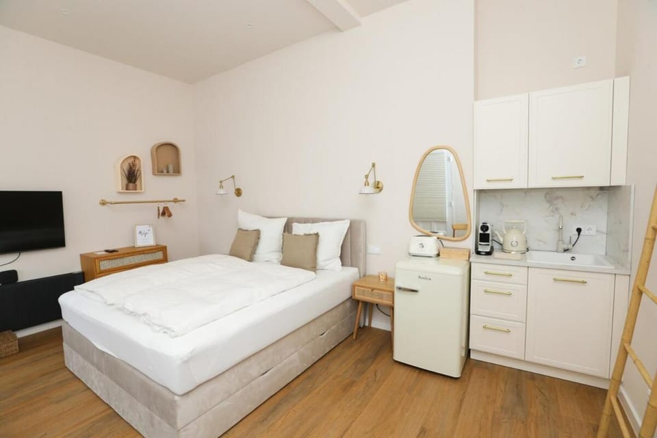 Bed, TV and multimedia, Kitchen or kitchenette, Photo of the whole room, Bedroom, minibar, wardrobe