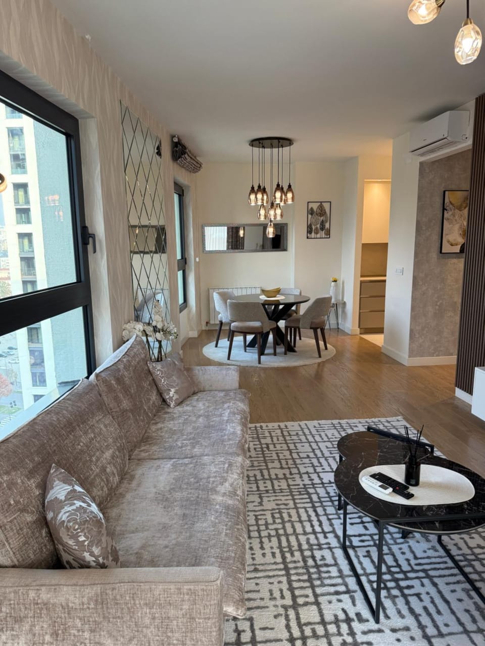 Living room, Seating area, Dining area, air conditioner