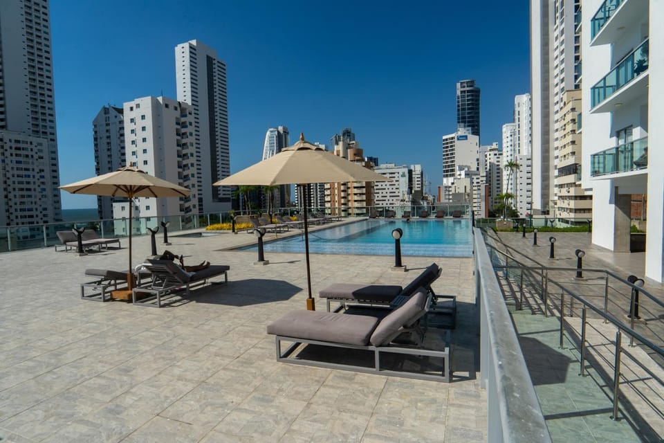 Swimming pool, sunbed