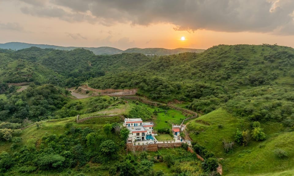 Nearby landmark, Spring, Day, Natural landscape, Bird's eye view, Mountain view, Sunset