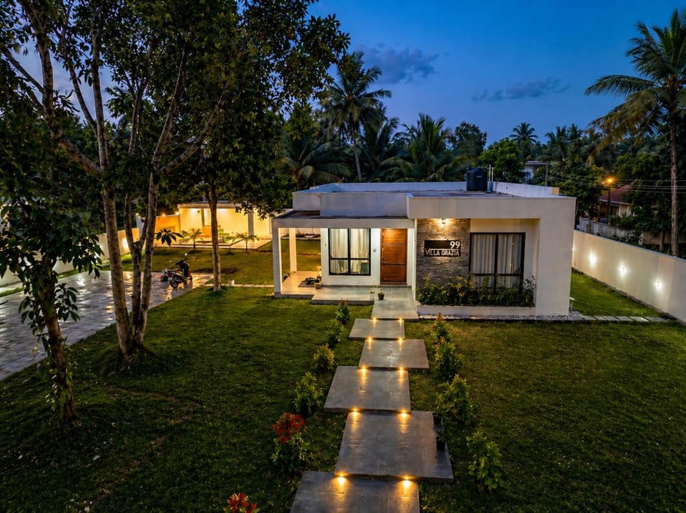 Property building, Patio, Night, Garden, Garden view
