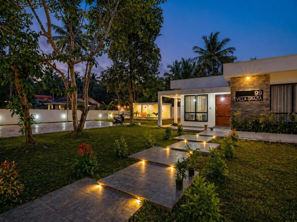 Property building, Patio, Night, Natural landscape, Garden, Garden view