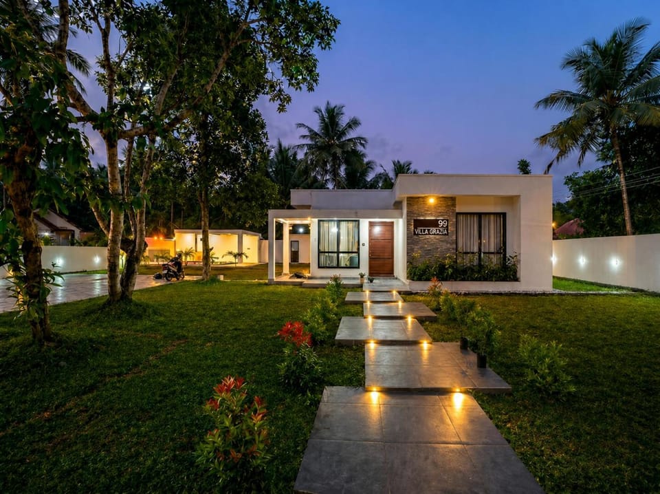 Property building, Patio, Night, Natural landscape, Garden, Garden view