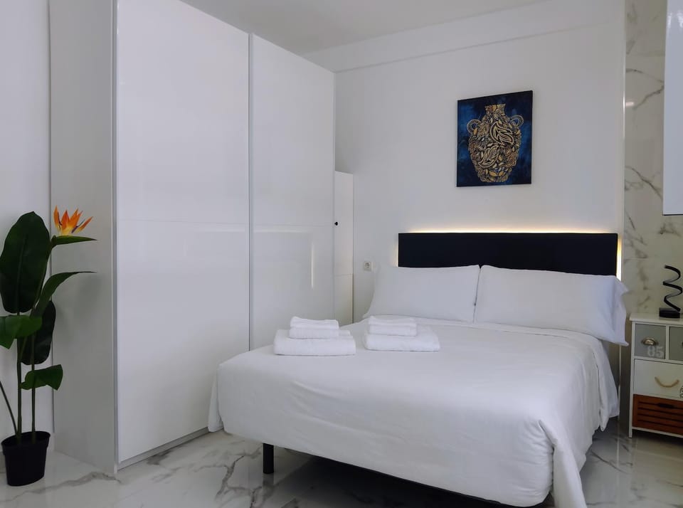 Bed, wardrobe