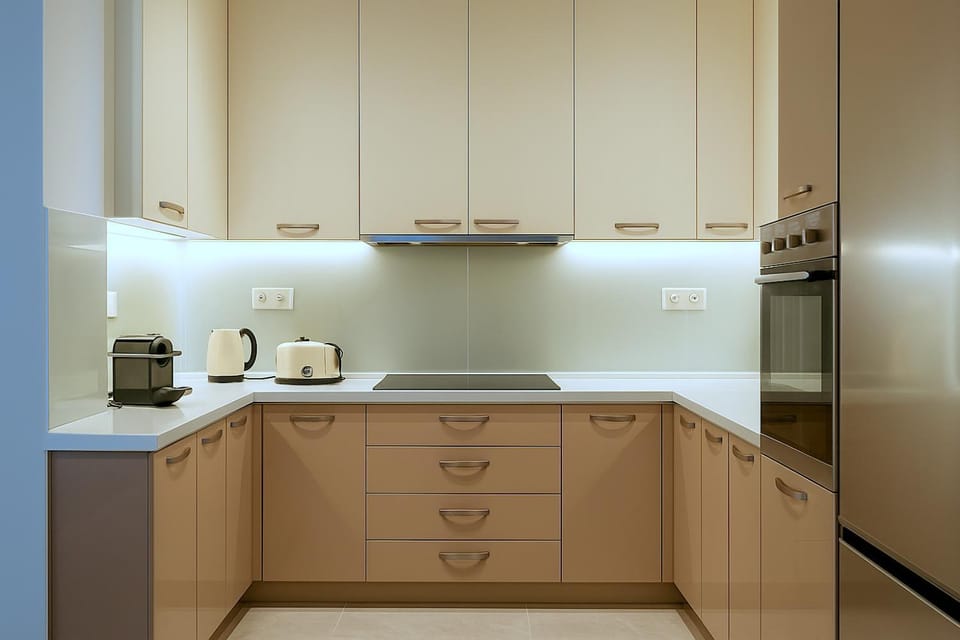 Kitchen or kitchenette, stove, toaster