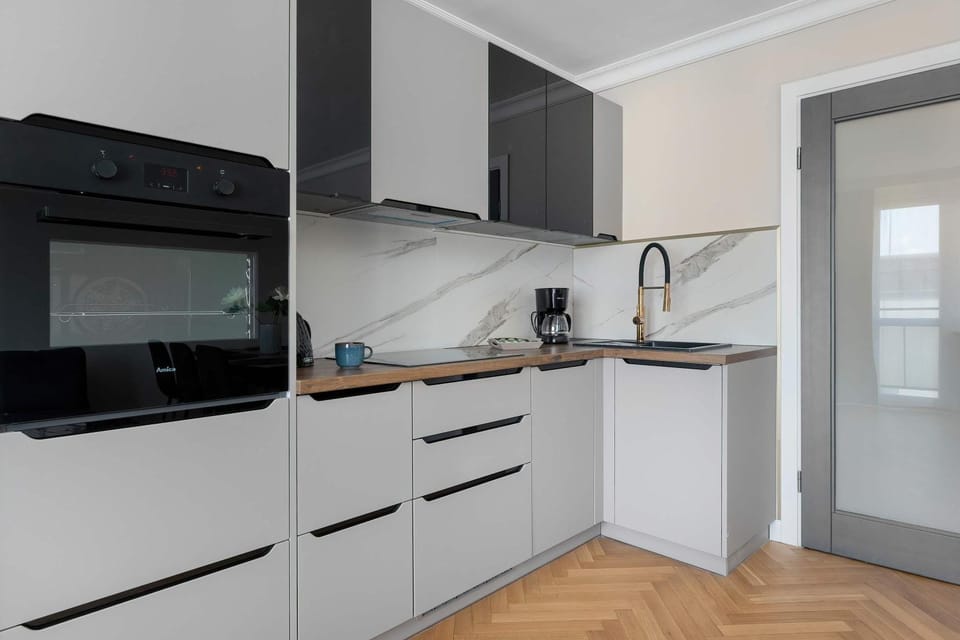 Kitchen or kitchenette, stove
