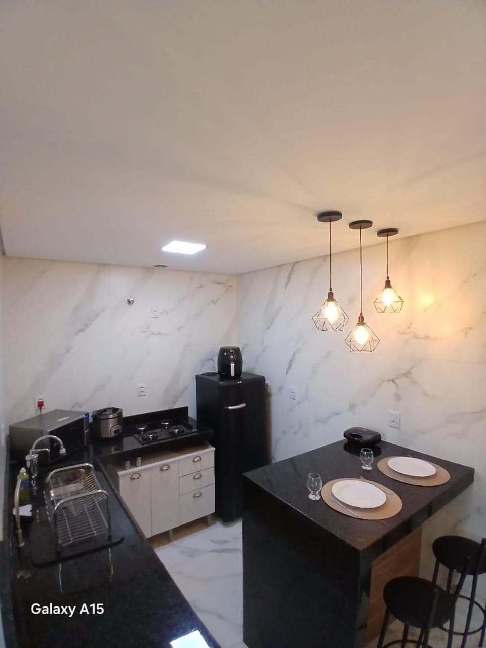 Kitchen or kitchenette, stove