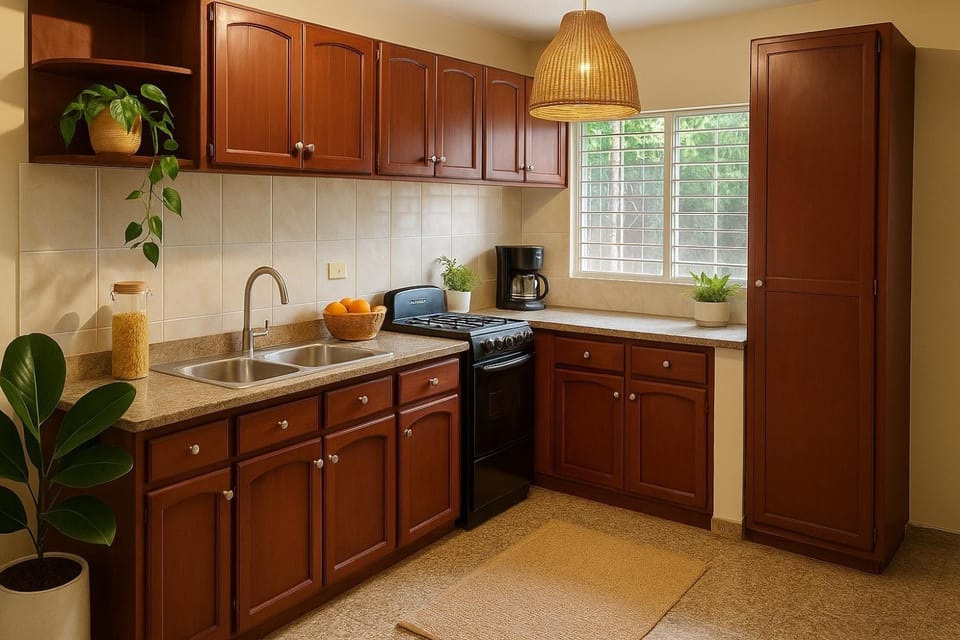 Coffee/tea facilities, Kitchen or kitchenette, oven, stove