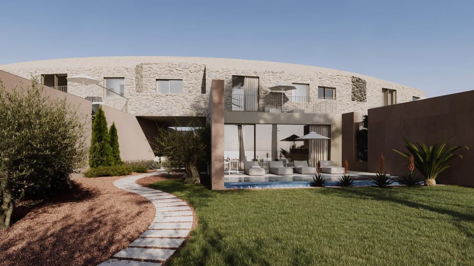 Property building, Patio, Spring, Day, Garden, Seating area, Garden view, Pool view, Swimming pool
