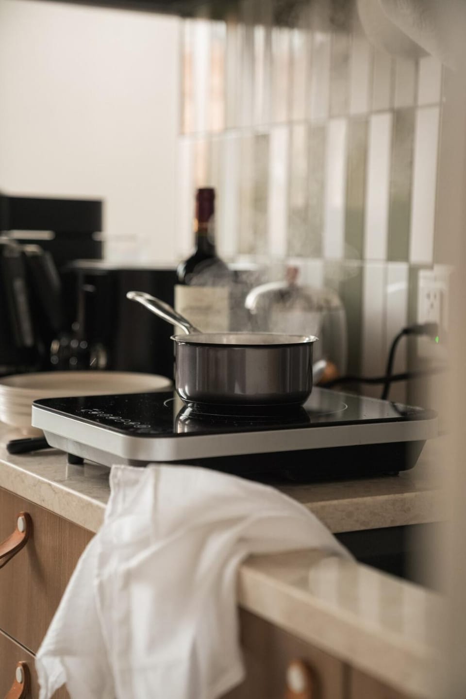 Kitchen or kitchenette, stove
