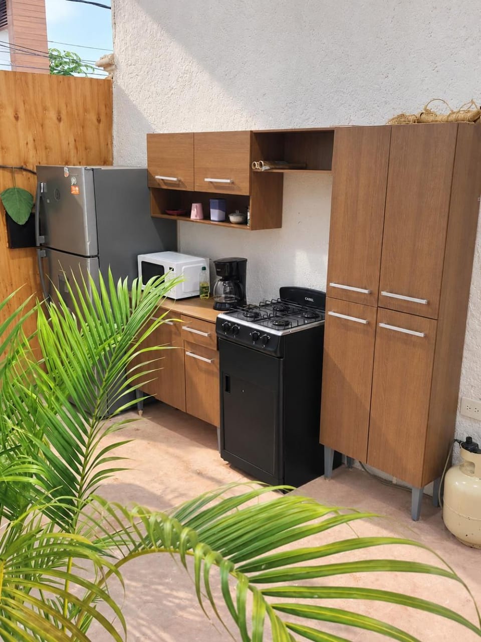 Kitchen or kitchenette, stove