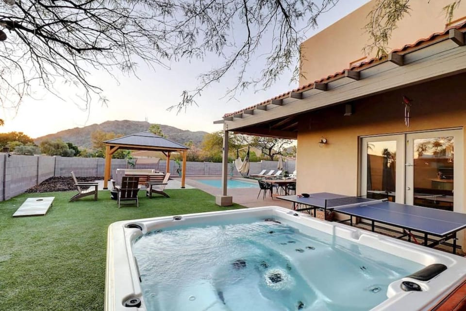 Patio, Day, Natural landscape, Hot Tub, Mountain view, Pool view, Swimming pool, sunbed