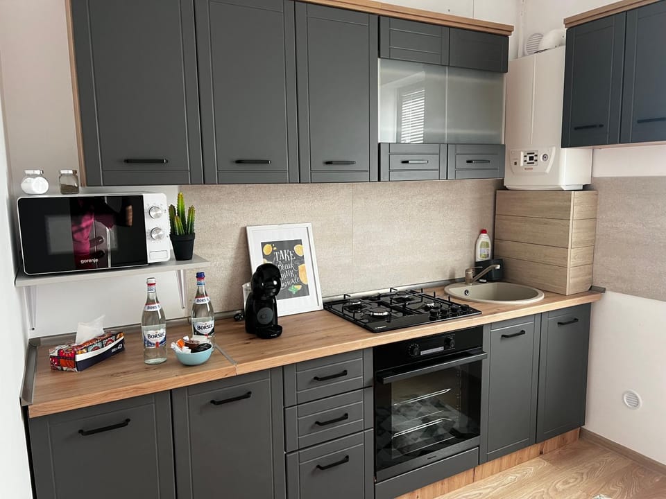 Kitchen or kitchenette, oven, stove, toaster