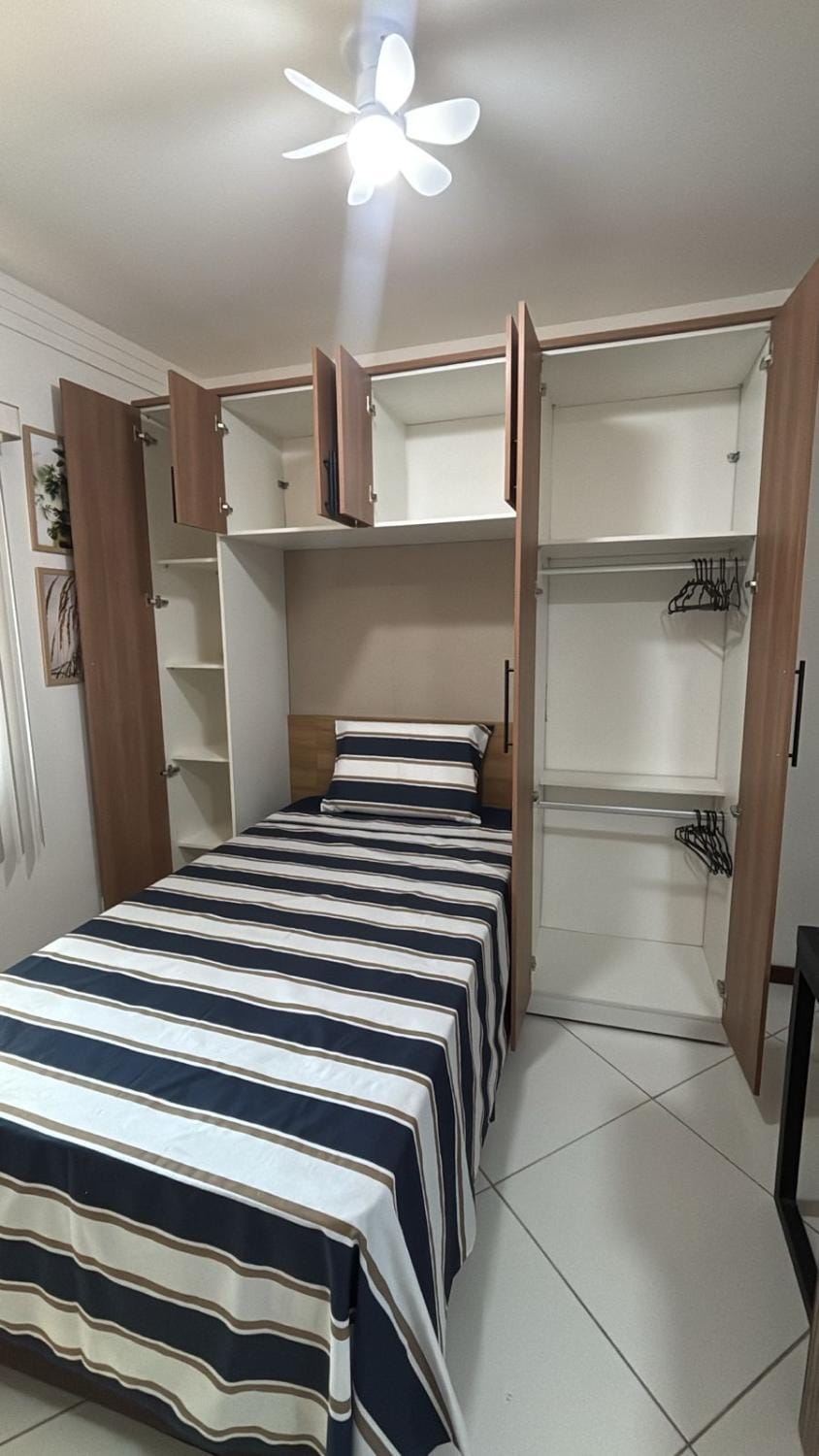 Bed, wardrobe