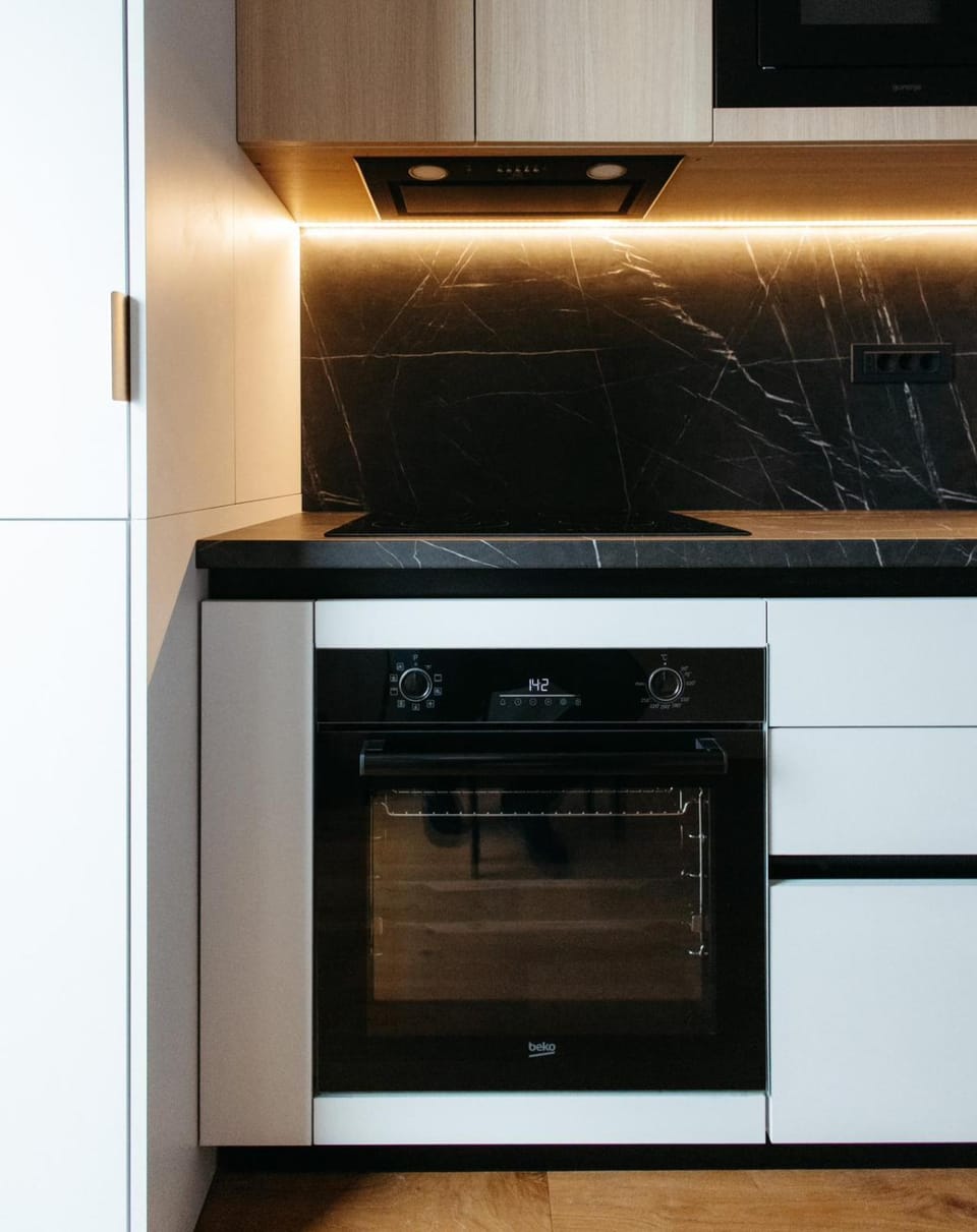 Kitchen or kitchenette, stove