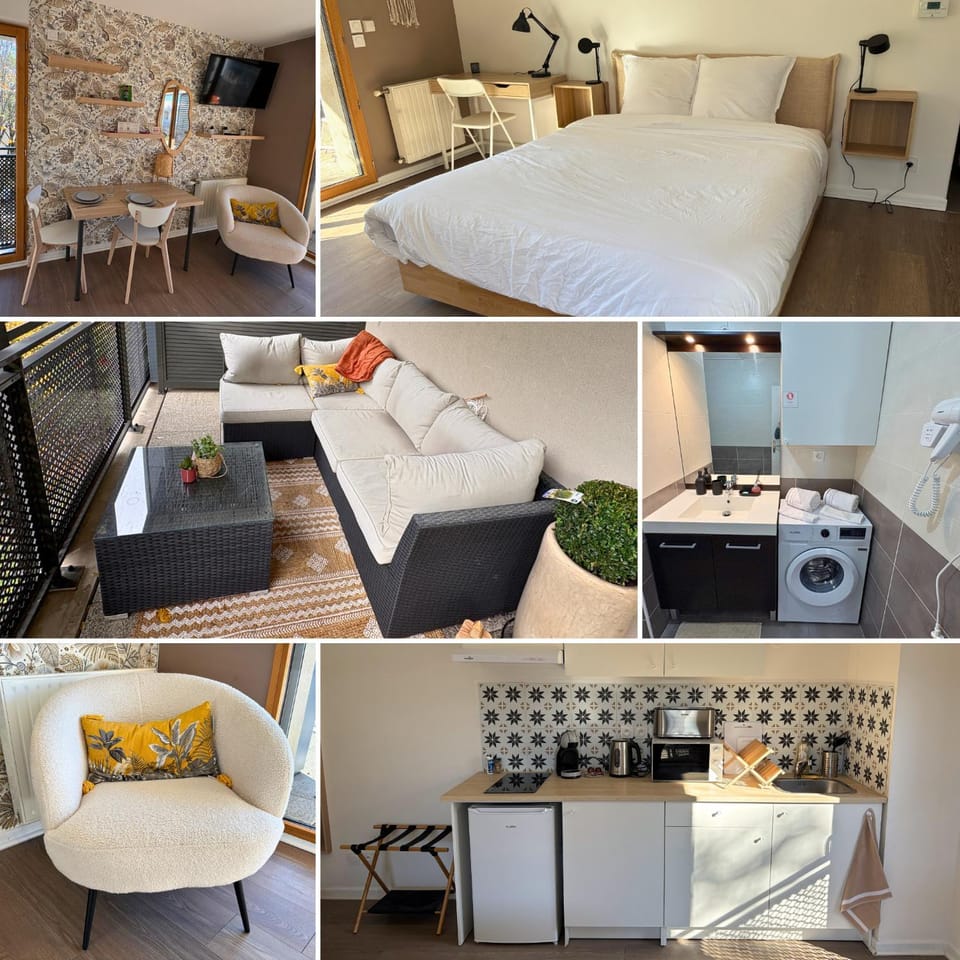Shower, Toilet, Bed, Bathroom, Balcony/Terrace, Balcony/Terrace, Kitchen or kitchenette, Living room, Photo of the whole room, Seating area, Dining area, Bedroom