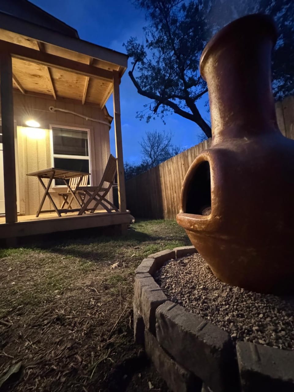 Property building, Patio, Night, fireplace