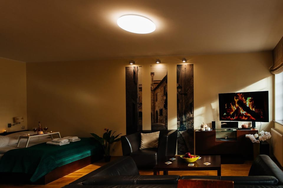 Communal lounge/ TV room, Bed, TV and multimedia, Living room, Photo of the whole room, Seating area, Evening entertainment, Bedroom