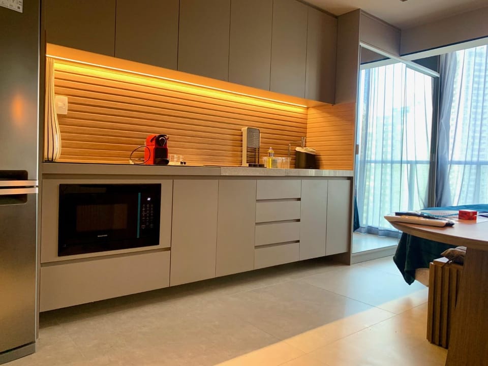 Kitchen or kitchenette, stove