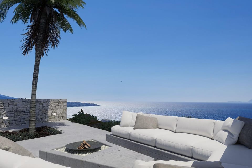 Patio, Natural landscape, Living room, Seating area, Sea view