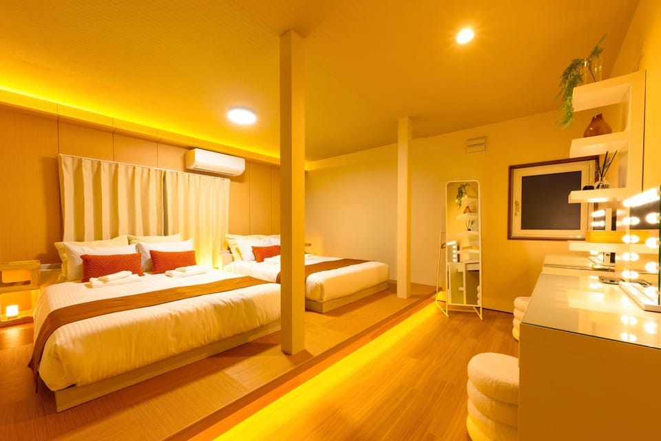 Bed, Bedroom, hair dresser, wardrobe, air conditioner