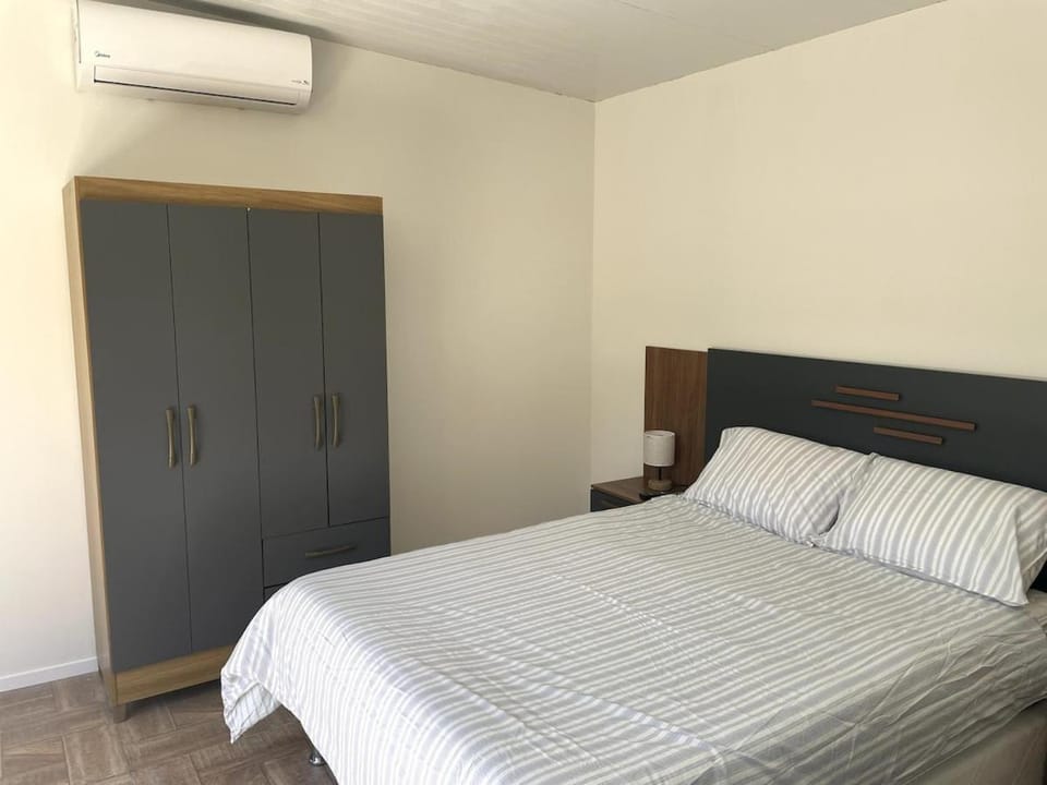 Bed, wardrobe