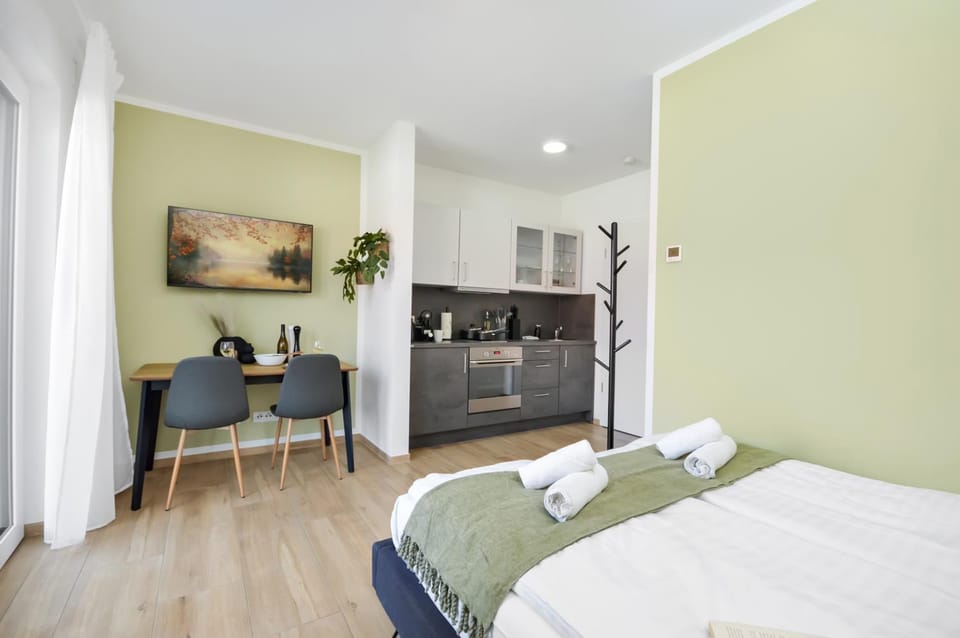 Bed, TV and multimedia, Kitchen or kitchenette, Living room, Photo of the whole room, Seating area, Bedroom