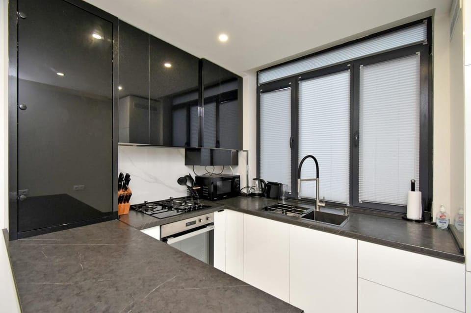 Kitchen or kitchenette, stove