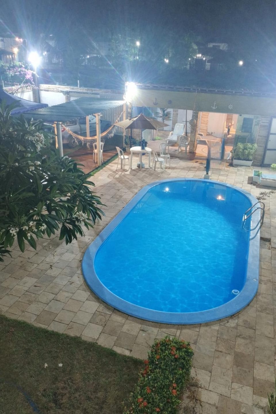 Night, Natural landscape, Pool view, Swimming pool, sunbed