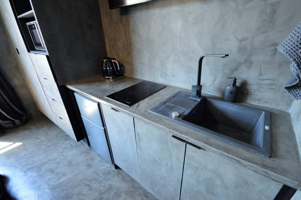 Kitchen or kitchenette, stove