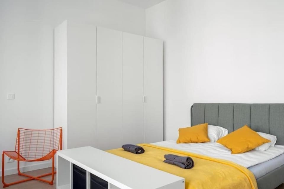 Bed, wardrobe