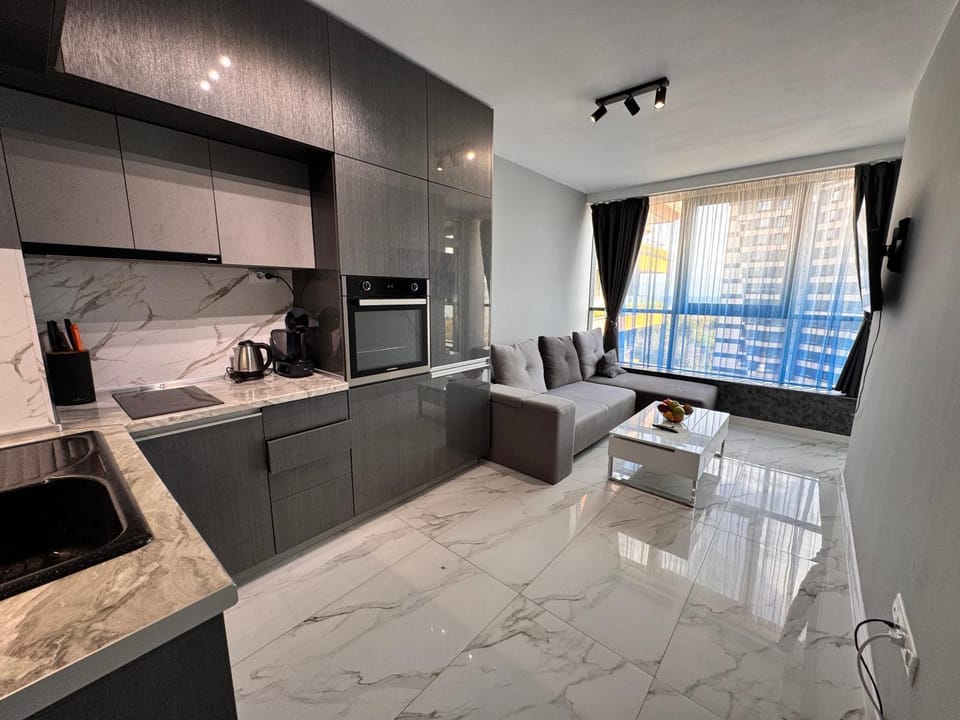 Kitchen or kitchenette, Living room, Dining area, dishwasher, stove, kitchen