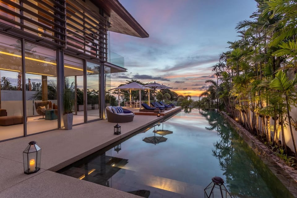 Swimming pool, Sunset, sunbed