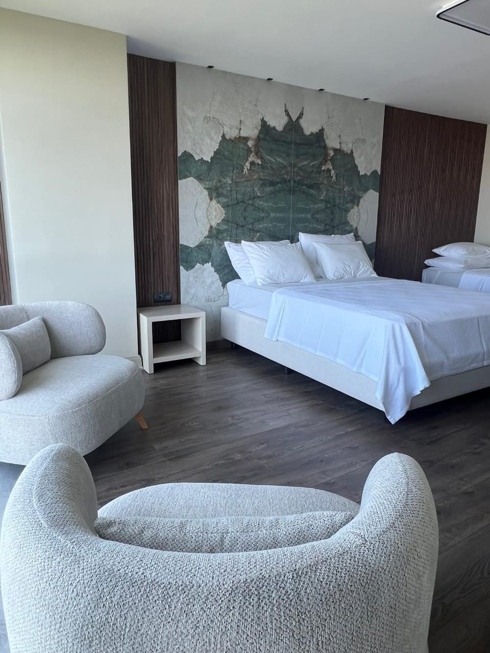 Bed, Seating area, Bedroom