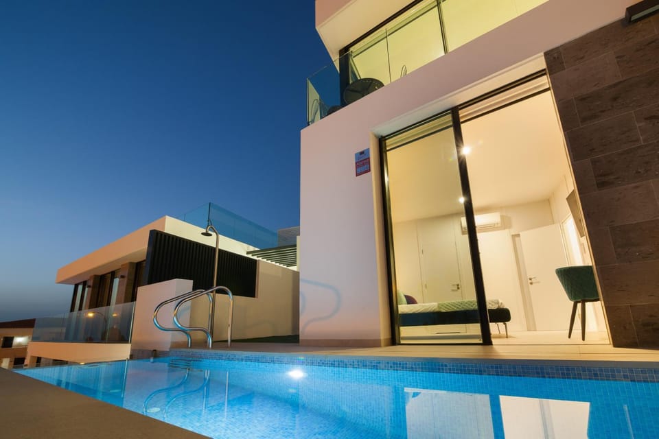Property building, Night, Swimming pool, sunbed