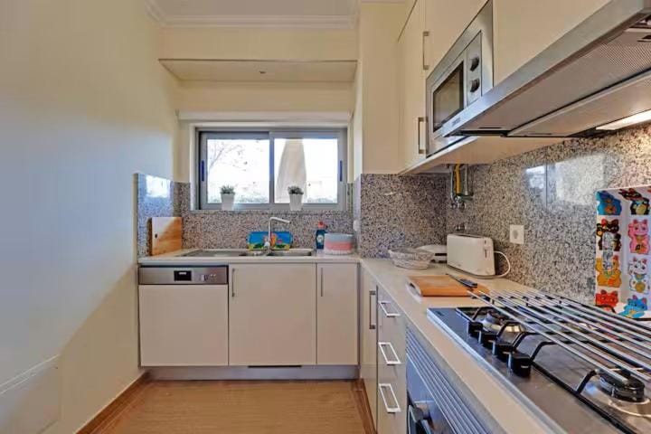 Kitchen or kitchenette, dishwasher, oven, stove, toaster