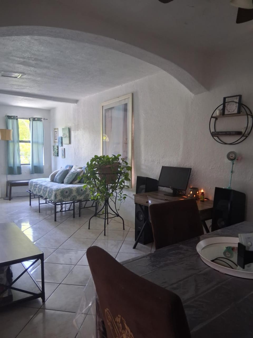 Bed, Living room, Dining area