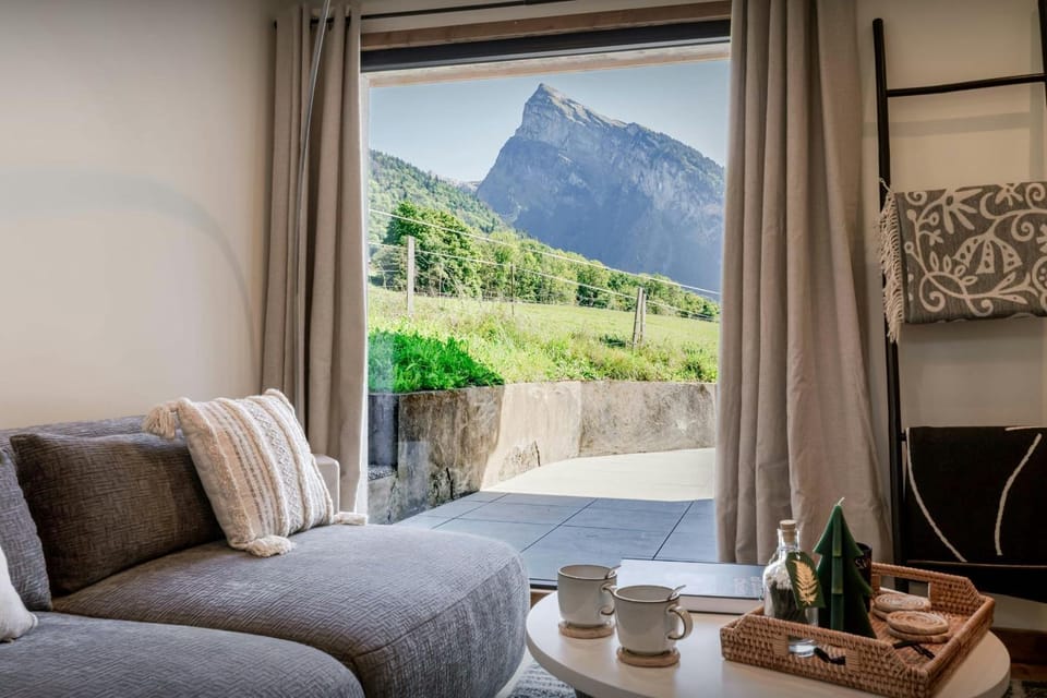 Natural landscape, Living room, Seating area, Mountain view